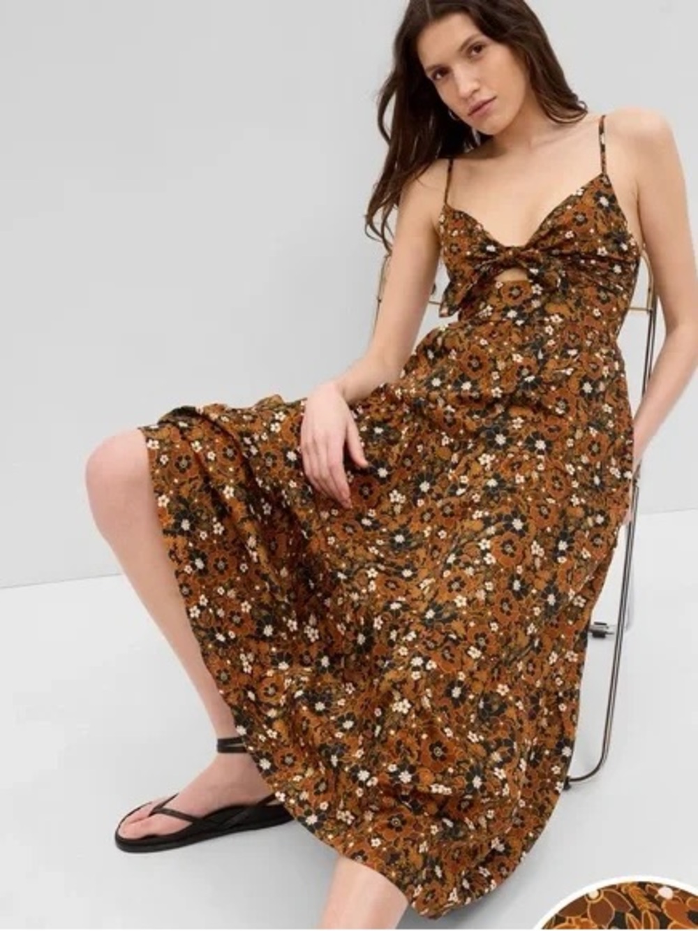 Gap Women’s Tie-front Maxi Dress in Orange Black Floral